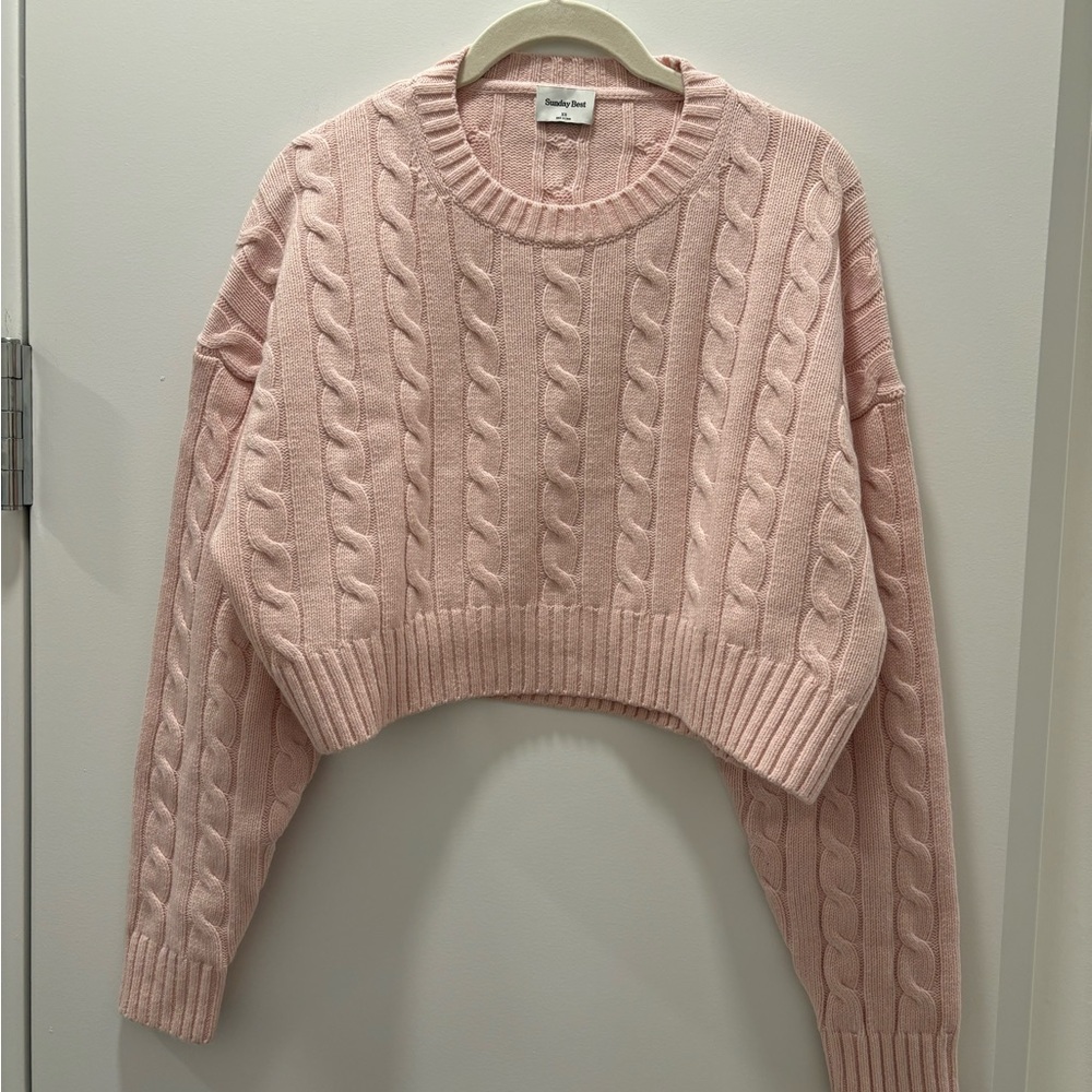 ARITZIA SUNDAY BEST PEGGY CROPPED SWEATER LIGHT PINK